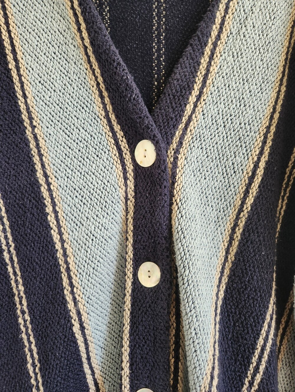 Faherty Organic Cotton Striped Cardigan Sweater Blue Medium - Picture 3 of 5